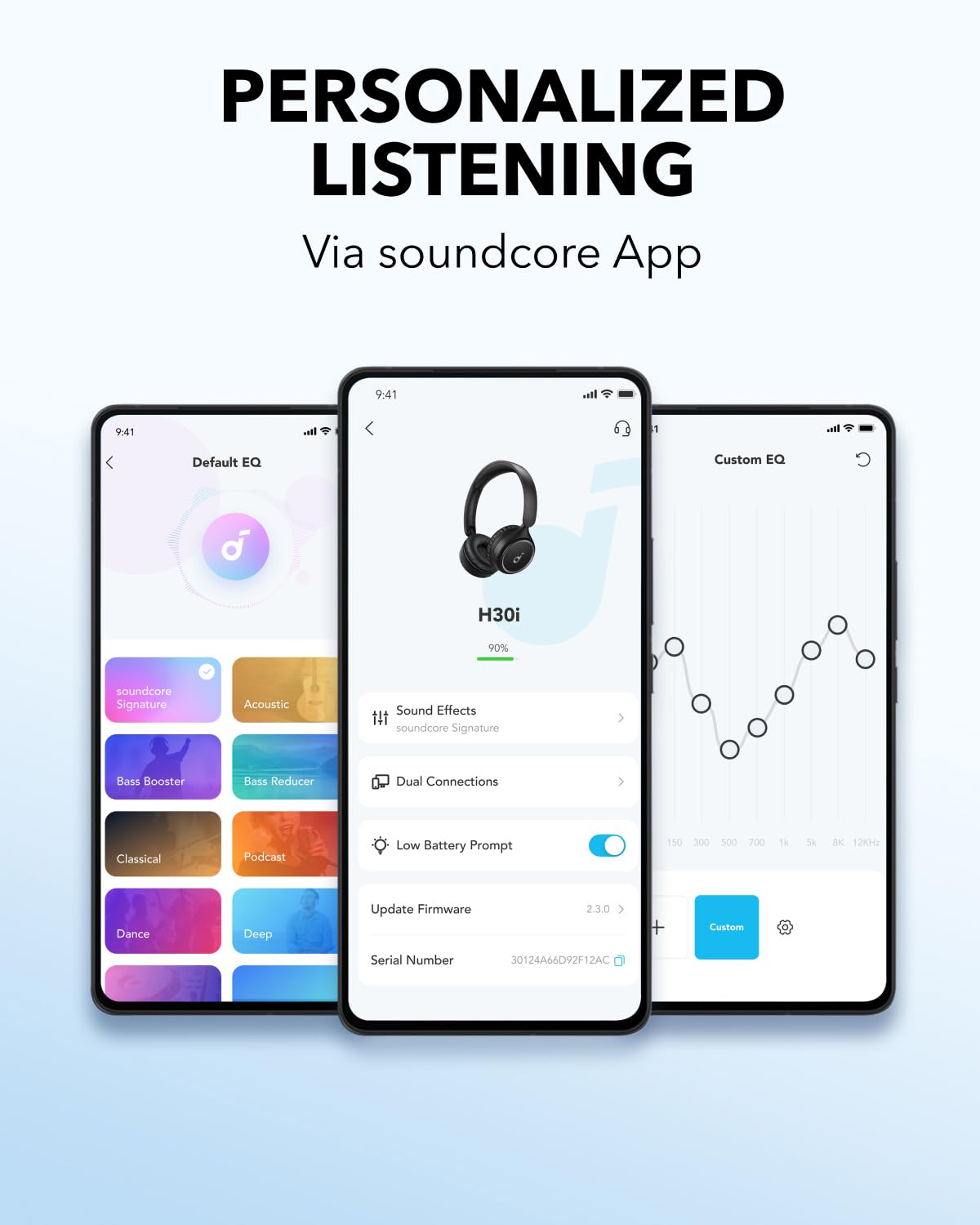 soundcore by Anker H30i Wireless On-Ear Headphones, Foldable Design, Pure Bass, 70H Playtime, Bluetooth 5.3, Lightweight and Comfortable, App Connectivity, Multipoint Connection (Black) - Image 3