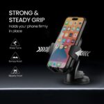 Portronics Clamp M4 Car Phone Holder Stand with 360 Degree Rotation, Strong Grip, Suction Cup Mount, Single Hand Use, Shockproof Build, Mobile Stand for Car (Black) - Image 3