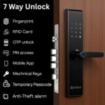 Elara Echo Lite Smart Door Lock, Fingerprint, Card, App, OTP, Keys, PIN Unlock, Alarm Alert, Bluetooth & WiFi, Black, 2 Year Warranty. - Image 3