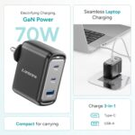 Ambrane 70W Fast Charging Adapter Gan Charger,3 Ports (2 Type C & 1 USB),BIS Certified,for iPhone 16/15/14 Samsung,Type C Laptops: MacBook,Dell,ASUS,Fast Charger PD Technology (Charge 70),Black - Image 3