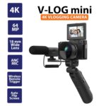 ProFocus Vlog-Mini Camera 4K Auto-Flip Sceen Perfect Vlogging Kit for Content Creators & Travel Influencers with 64GB MicroSd Card, 2 Batteries, 1 External Microphone, Tripod & Wireless Remote - Image 3