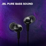 JBL C100SI Wired In Ear Headphones With Mic, Pure Bass Sound, One Button Multi-Function Remote, Premium Metallic Finish, Angled Buds For Comfort Fit (Black) - Image 3