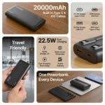 pTron 20000mAh Powerbank w/ 22.5W Fast Charging, USB & Type C Output, Built-in Type C & iOS Cables, Compatible w/Power Delivery, Quick Charge for iPhone, Android Mobile & Tablets, Dynamo Storm(Black) - Image 3