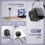 Ambrane 65W GaN Superfast Wall Charger with Type-C Cable, 2 Ports (1 USB & 1 Type C) 65W Output Compatible with MacBook & Type-C Laptop Charging, iPhone, Samsung, OnePlus, Nothing (Charge 65,Black) - Image 3