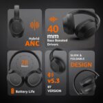Amazon Basics Pro Series ANC Over Ear Wireless Headphones, Hybrid ANC (Up to 38 dB), Bluetooth 5.3, 28 Hr Playtime, Noise Cancelling with Mic, 40mm Drivers, Ergonomic Foldable Design, Black - Image 3