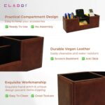 CLADD INTERNATIONAL Compact Desk Organiser Faux Leather Rectangular Stylish Design Use for Storage | Home | Kitchen | Make Up | Card | Mobile | Stationary (Counter Brown) - Image 3