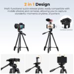 K&F CONCEPT 60'' Camera Phone Tripod Stand, 1.34 lbs Ultra Lightweight with Remote and Cellphone Holder, 360° Panorama, Cold Shoe Interface, Portable for Travel - B174A1 - Image 3
