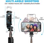 Portable Selfie Stick,Handy Tripod with Detachable Wireless Remote&Mini Tripod Stand for iPhone 13 12 11 Pro Xs Max Xr X 8 7 6 Plus,Smartphone (Without Light)(Black) Pack of 1 - Image 4