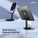 Geonix Trek M3 360° Rotatable & Foldable Mobile Phone Stand – Metallic, Adjustable Height & Angle, Universal Holder for Smartphones & Tablets (Black) - Image 4