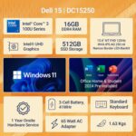 Dell 15, Intel Core 3 14th Gen-100U, 16GB DDR4, 512GB SSD, FHD IPS, 15.6"/39.62cm, Win 11, Office H&S 2024, Carbon Black, 1.63Kg, [Dell 15], Intel UHD Graphics, 120Hz 250 nit, Thin & Light, Laptop - Image 4