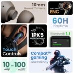 GOBOULT Z40 True Wireless in Ear Earbuds with 60H Playtime, Zen™ ENC Mic, Low Latency Gaming, Type-C Fast Charging, Made in India, 10mm Rich Bass Drivers, IPX5, Ear Buds TWS (Blue) - Image 3