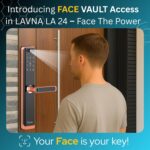 LAVNA Smart Door Lock | 8 Way Unlock | Face, Fingerprint, Mobile App, WiFi + Bluetooth, Card, OTP, PIN and Key Access | Built-in Camera N Screen | 5 Bolts | fit with Wooden Doors (LA24 Face Gold) - Image 3