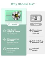 Lecran 1080p kids Digital Camera with 32Gb Card,2 Batteries,Lanyard,16X Zoom,Anti Shake,44Mp Compact Portable Small Point And Shoot Cameras For Kids Children Teens Girl Boy(Light Green) - Image 3