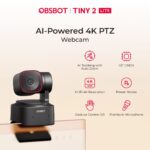OBSBOT Tiny 2 Lite Webcam | AI Tracking, 4K PTZ, Auto Focus, Gesture Control, 60FPS, HDR | Perfect for Streaming & Video Calls - Matt Black - Image 4