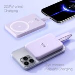 FLiX (Beetel) MagConnect Pro 10k 15W Magnetic Wireless Output,22.5W QC/PD/PPS Pocket Power Bank,Inbuilt Type C & Lightning Reversable cable Input/Output,LED Display,Perfect for iPhone 12,13,14(Purple) - Image 3