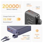Ambrane 20000mAh Powerbank with in-Build Type C Cable, 22.5W Fast Charging, USB & Type C Output, Power Delivery, Quick Charge for iPhone, Android Mobile & Tablets, Earbuds, (Stylo N20, Green) - Image 3