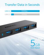 Anker 4-Port USB 3.0 Hub, Ultra-Slim Data USB A Hub with 2 ft Extended Cable [Charging Not Supported], for MacBook, Mac Pro, Mac mini, iMac, Surface Pro, XPS, PC, Flash Drive, Mobile HDD - Image 4