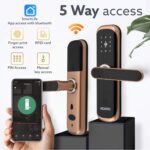 AGARO Grand Smart Door Lock with Handle, Auto Lock, Unlock with Finger Print/RFID Card/PIN Access/App with Bluetooth/Manual Key Access, Digital Door Lock, Anti-Theft Lock, Home Safety, Rose Gold - Image 3