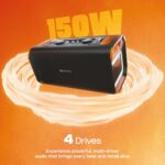 Zebronics Party Speaker, 150W, AURACAST Technology, Upto 5 Hours Playtime, 4 Drivers, BT v5.4, Wireless Mic, Mic & Guitar in, RGB, Mobile Holder, Splash Proof, AUX, USB, App Support (Prima Pro) - Image 3