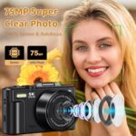 5K Digital Camera - WiFi 75MP Cameras for Photography - UHD Vlogging Camera for YouTube with 3" 180° Flip Screen - Autofocus Compact Video Travel Camara with 18X Zoom, 32GB SD Card, 2 Batteries - Image 3