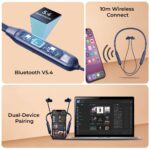 pTron Tangent Rush w/ 50Hrs Playtime, Pristine Sound, Dual-Device Pairing, Bluetooth 5.4 Wireless in-Ear Earphones with Mic, Voice Assistant, Type-C Fast Charging & IPX5 Water Resistant (Ink Blue) - Image 4