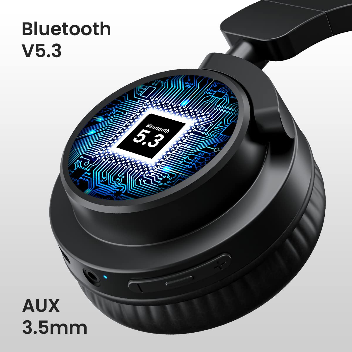 Portronics Muffs M2 Bluetooth Headphones On Ear with Upto 40 Hrs Playtime, 40mm Dynamic Drivers, AUX 3.5mm, Powerful Bass, Laptop & PC Support, Type C Charging Port, Foldable Design(Black) - Image 3
