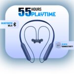 Kratos Blue Bluetooth Neckband with 55H Playtime, Deep Bass, Stereo Sound, HD Calls, Magnetic Earbuds, Voice Assistant, Type-C Fast Charging, Rich Audio, Hollow Switch for Comfort & Style - Image 3