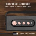 pTron Fusion Pro Retro Signature 20W Bluetooth Speaker with Pristine Sound, 8 Hours Playtime, Dual Drivers, Playback via BT5.3/USB/TF Card, Easy Controls, Portable Speaker & Type C Charging (Black) - Image 4