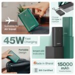 Ambrane 45W Fast Charging Powerbank Emergency use for MacBook & Type C Laptops, 15000mAh, 1 USB & 2 Type C, Power Delivery, Quick Charge for iPhone, Android & Other Devices, (Powerlit 45, Black) - Image 3