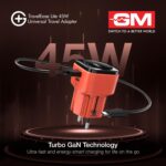 GM Travelease Lite 45Watt Type C & A Universal Travel Adapter with Lightning Fast Charging | 1Mtr 60W Cable Free | Surge & Overheat Protection | Charging for MacBook, iPhones & Android - Image 5