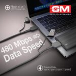 GM G+ 4-in-1 100W Charging Cable | Fast Charging for Laptops, Phones & Earbuds | 480 Mbps Data Speed | Tangle-Free Woven Fibre | Universal Compatibility | Durable Aluminium Finish - Image 3