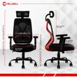 CELLBELL C190 Berlin Office Chair, High Back Mesh Ergonomic Home Office Desk Chair (Red - Black) - Image 4