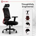 CELLBELL C190 Berlin Office Chair, High Back Mesh Ergonomic Home Office Desk Chair (Red - Black) - Image 5