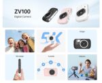 SJCAM ZV100 5K 80MP Digital Camera | 18X Digital Zoom with 5 Preset Modes, 750mAh Digital Point and Shoot Camera for Vlogging Beginners (Black) - Image 3