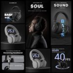 HAMMER Bash Max Over The Ear Wireless Bluetooth Headphones with Mic, Touch Control, Deep Bass, Upto 40 Hours Playtime, Bluetooth 5.3, Workout/Travel (Cool Grey) - Image 4