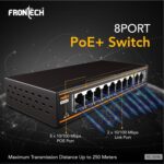Frontech 8 Port PoE+ Switch with 2 Uplink Ports, 120W PoE Budget, Fast Transmission, Plug & Play, Wall Mount, 2-Year Warranty (NC-0048) - Image 4