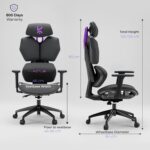 Kreo Premium Gaming Chair – Ergonomic Mesh & Fabric Chairs with Adjustable Armrests, Recline & Lumbar Support, BIFMA Certified (Actus) - Image 3