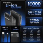 10000mAh Power Bank with Dual USB Output, Portable Slim Design, Lithium-Ion Polymer Battery, Smart Chip Safety and LED Indicator, Compatible with iPhone, Samsung &All Smartphones(PN-951,Black) - Image 3