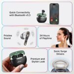 pTron Bassbuds Astra in-Ear TWS Earbuds w/Stereo Sound, 34Hrs Playtime, Stereo Calls, Custom EQ, Mobile App, BTv5.3 Headphones, Touch Control, Voice Assistant, Type C Charging & IPX4 (Black/Green) - Image 3