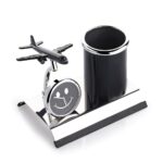 Aeroplane Miniature Metal Pen Stand with Clock, Stylish Desk Organizer, Pencil Holder, Elegant Corporate Gift Set, Durable Decorative Showpiece for Office, Doctors, Lawyers (Black) - Image 2