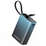 Ambrane 20000mAh Small Pocket Size Powerbank, Hanging InBuilt Type C Cable, 22.5W Fast Charging, Type C PD & USB Output for iPhone, Android Mobiles & Other Devices (MiniCharge 20, Black-Blue) - Image 2