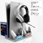 Ant Esports Dock5 RGB with Cooling Fan and Dual Controller Charger Station, PS5 Console Disc & Digital Edition, PS5 Cooling Station Accessories with RGB Light/Headset Holder/6 Game Slots/Screw (White) - Image 2