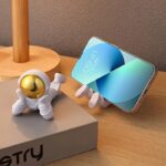 Astronaut Figurine Creative Phone Stand Holder Desk Accessories Tabletop Statue for Gift Gifting Items, Cool Cell Phone Stand for Smartphones Tablet (Golden) - Image 2