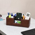 CLADD INTERNATIONAL Compact Desk Organiser Faux Leather Rectangular Stylish Design Use for Storage | Home | Kitchen | Make Up | Card | Mobile | Stationary (Counter Brown) - Image 2