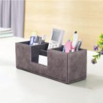 CLADD INTERNATIONAL Vegan Leather Counter Top Desk Organizer | Eco Friendly Rectangular Design & Multi Functional Storage Table Accessories | Home | Office Stationary | Grey - Image 2