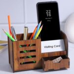 Deskart Desk Organizer With Drawer, Business Visiting Card & Mobile Holder | Multipurpose Wooden Pen And Pencil Holder Stand For Office Desk And Study Table - Image 2