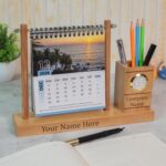 Deskart Personalized Desktop Calendar with Pen Stand | Wooden 2026 & 2027 Calendars with Clock, Pen Stand and Personal Name Marking for Home Decor, Office Desk and Study Table (Retro Personalized) - Image 2