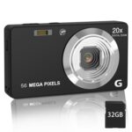 Digital Camera, 4K Ultra HD Cameras for Photography, Digital Point and Shoot Camera with 56Mp Autofocus 20X Zoom Anti Shake, Video Camera with 32GB SD Card for Kids, Teens, Beginners(Black) - Image 2