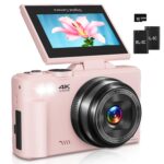 Digital Camera for Photography, 4K Vlogging Camera for YouTube 3" 180° Flip Screen 18X Digital Zoom Compact Cameras with 32GB TF Card & 2 Batteries, Pink - Image 2