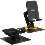 ELV DIRECT 360° Rotating Plastic Mobile Phone Stand with Metallic Base | Foldable & Adjustable Desk Holder for Smartphones | Universally Compatible, Lightweight & Durable – Black - Image 2